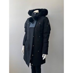 Moose Knuckles Ladies Stirling Parka Black/Black Shearling Silver Logo XL NWT